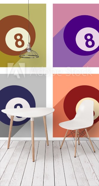 Picture of Set of flat icons with long shadow billiard ball